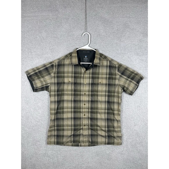 Kuhl Linen Blend Shirt Mens Size XL Short Sleeve Plaid Outdoor Casual Button Up - Picture 1 of 7